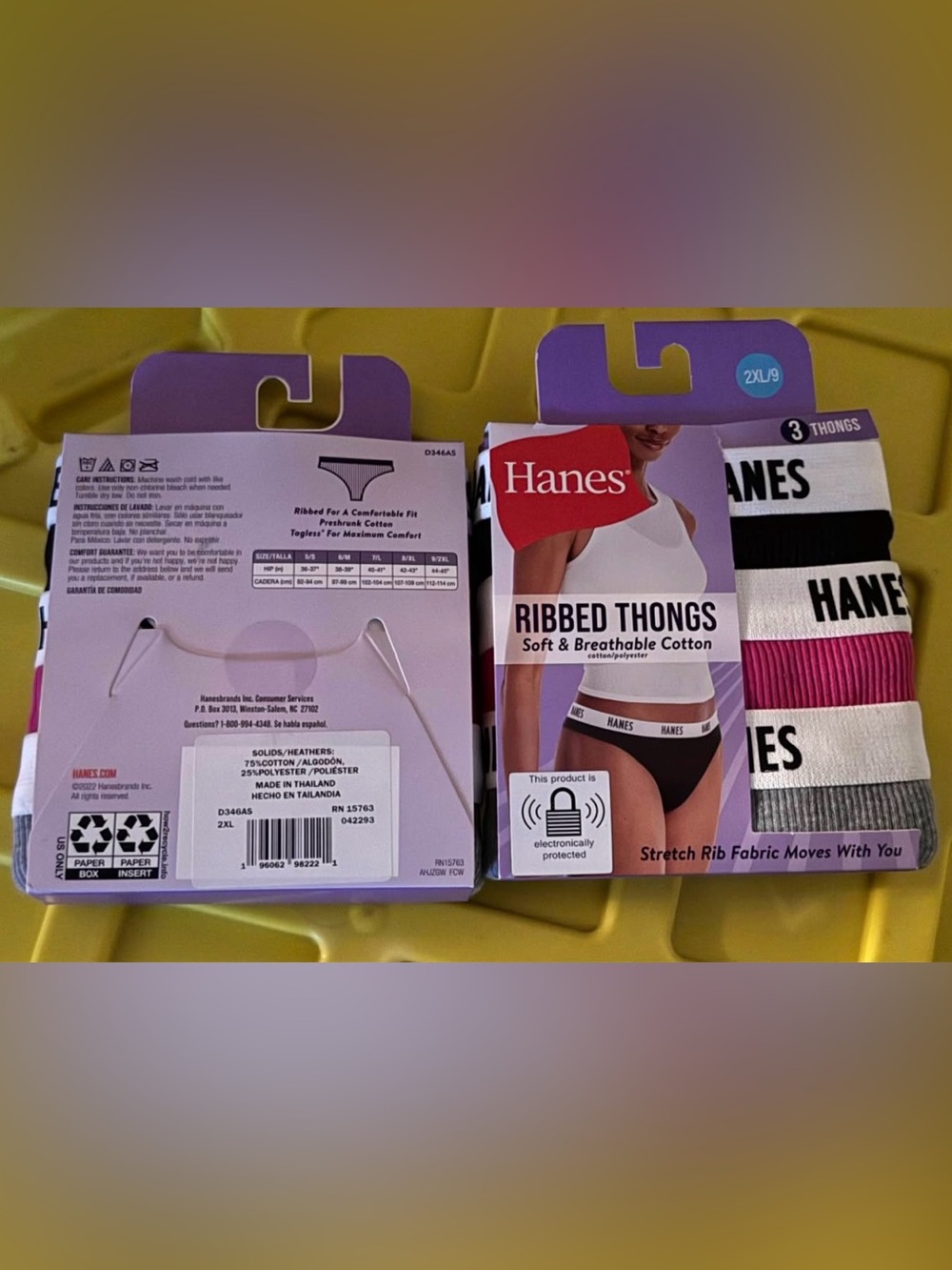 Women 2pk new ribbed thongs sz 2XL/9 3 ct each pack